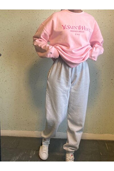 Le Vion Γυναικείο γκρι φαρδύ ψηλόμεσο παντελόνι jogger