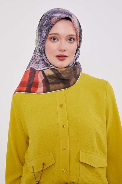 Levidor Μωβ καρό βαμβακερό κασκόλ