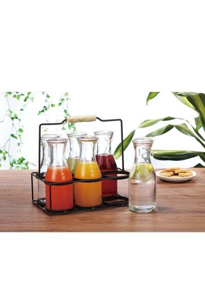 Bien Servi طقم أكواب شرب من 6 قطع مع حامل، شفاف وأسود