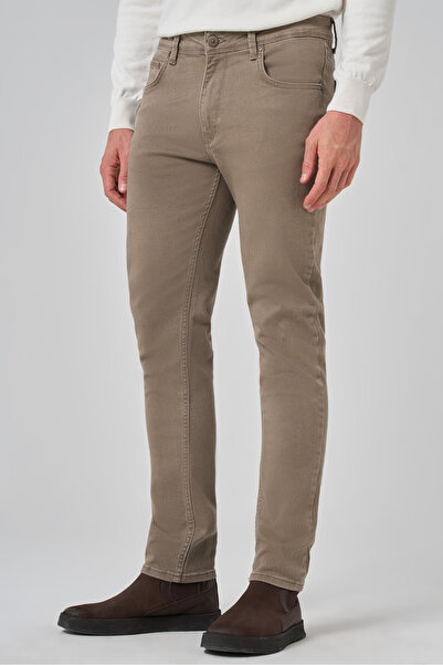 Morven Erkek Bej Denim 5 Cep Slim Fit Jean Kot Pantolon
