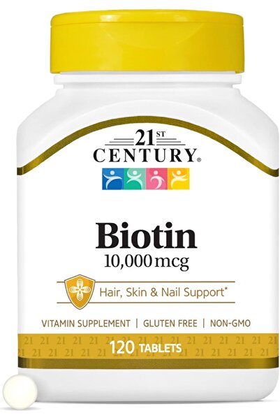 21st Century Biotin+Calcium Hair, Skin & Nail Support 10,000 mcg, Unflavored ...