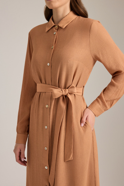 Aker Beli Kuşaklı Gömlek Elbise