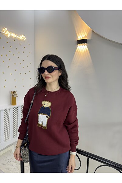 Butik Bordo sweatshirt kazak logolu