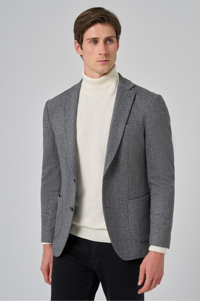 Morven Men's Smoked Knitted Trendy Patterned Slim Fit Mono Collar Jacket