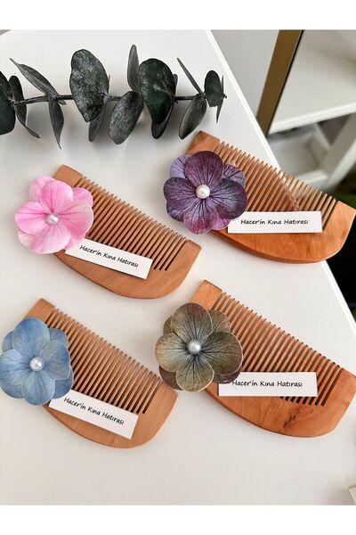 Anı Kutusu Çiçek Süslemeli Ahşap Tarak -Söz, Nişan, Kına, Doğum Hediyelik -10...