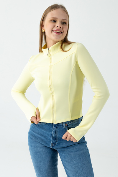 GİYSA Hanorac pentru femei cu guler înalt și fermoar galben - 26K 2537