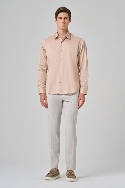 Morven Men's Beige Export Dynamic Fit Hard Collar Shirt