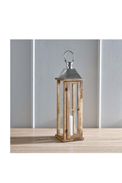 Clifton Wooden Lantern with Nickel Metal Handle