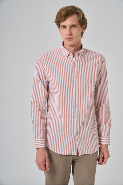 Morven Men's Orange Slim Fit Button down Collar Shirt