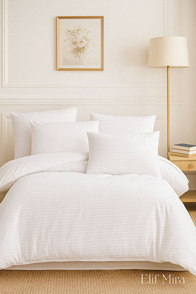 Elif Mira Set de lenjerie de pat dublu din satin Aria Çizgi 100% bumbac