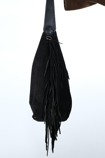 LuviShoes Vals Black Suede Genuine Leather Tassel Women's Shoulder Bag