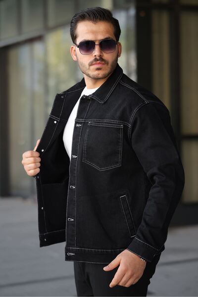 LTC Jeans Men's Regular Fit Buttoned Vintage Black Jacket