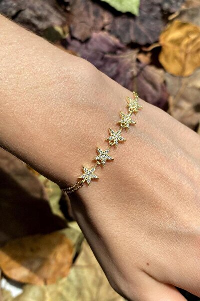 Spossy Silver Jewelry 925 Ayar Gümüş, 14 Ayar Gold, 5 Yıldızlı Bileklik
