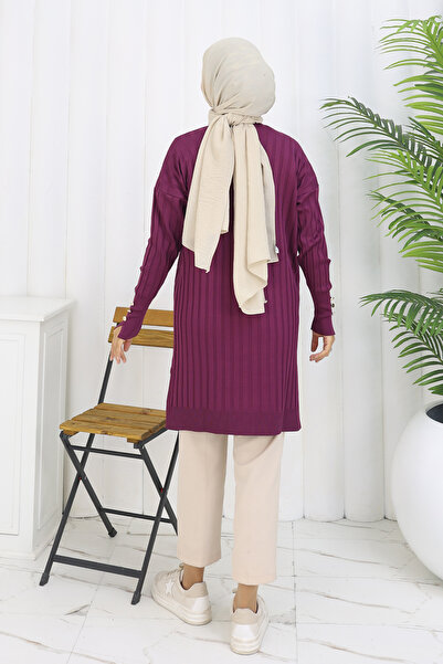 benguen Αυτοκορδέλαση μακριά ζακέτα Mercerized N3179 Plum