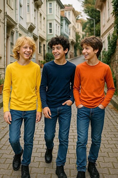 Cloise 3-Piece Super Pack Yellow/Navy Blue/Orange Children's Long Sleeve T-Sh...