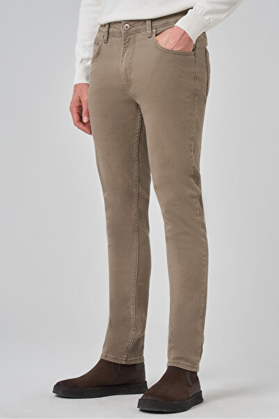 Morven Erkek Bej Denim 5 Cep Slim Fit Jean Kot Pantolon