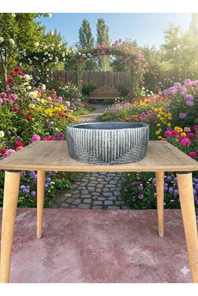 bitkidünyam Dekotratif Geniş Taş Saksı Gri,siyah Ve Metalik Tonlar