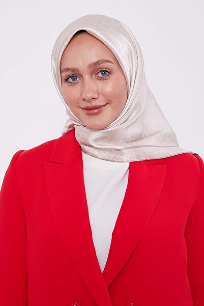 Levidor Ecru Baklava Pattern Monogram Silk Scarf