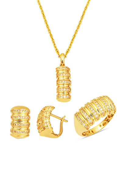 Bilezikci Sıra Taşlı 14 Ayar Altın Takı Seti