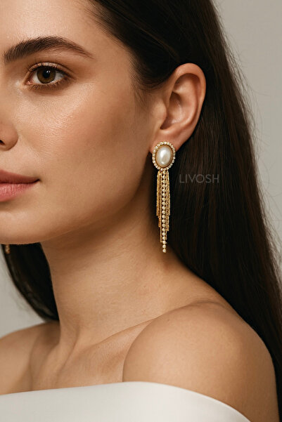 LIVOSH Pearl Dangle Crystal Stone Pearl Earrings