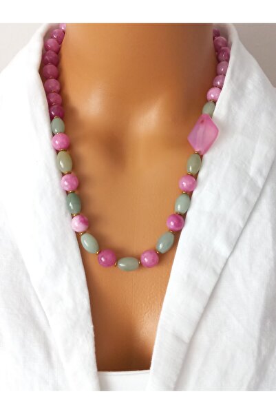 LemaStone قلادة من الحجر الطبيعي؛ قلادة من حجر العقيق وحجر الأفنتورين