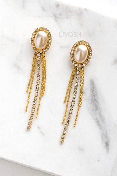 LIVOSH Pearl Dangle Crystal Stone Pearl Earrings