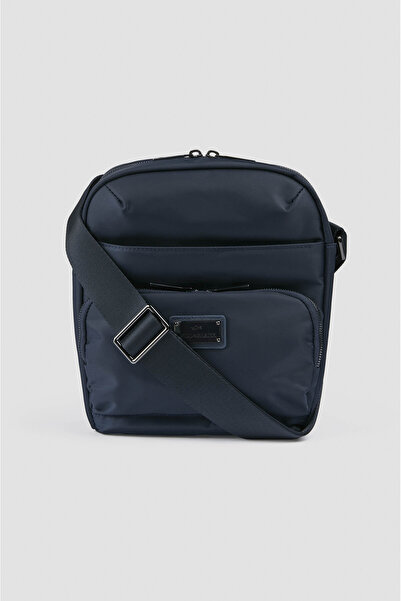 PAUL&SHARK Men's Metallic Embossed Logo Extra Zipper Compartment Navy Blue Bag 15318105-013