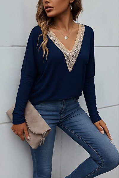 JANES Women's Long Sleeve V-Neck Batwing Sleeve Viscose Blouse