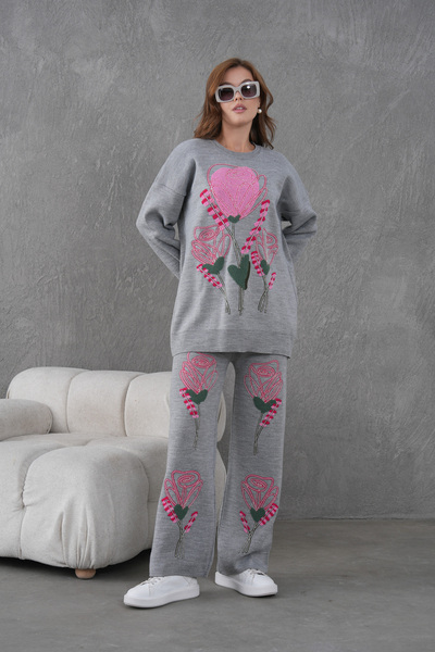 Miss Allos Жіночий светр і штани з широким кроєм, прикрашені вишивкою та бісером