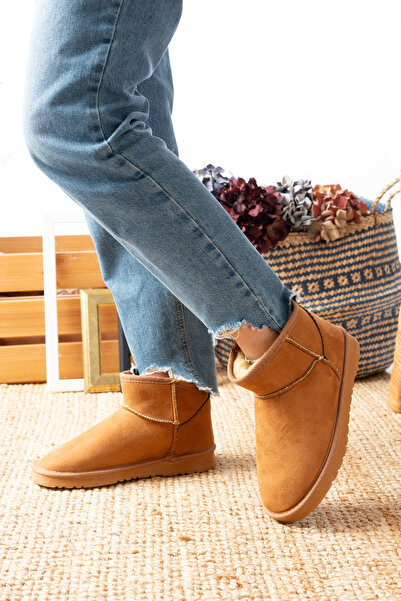 ljn lujinstore LujinStore Kadın İnce Taban İçi Kürklü Yarım Bot Tefis Süet