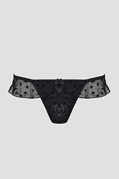 LOYA Siyah Bow Fırfırlı String