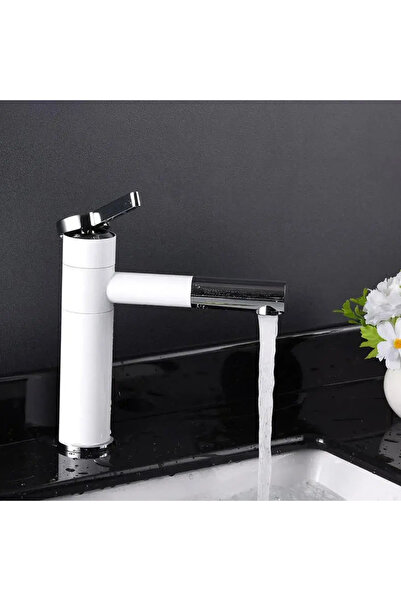 KORMAN Bathroom Faucet with Pull-out Shower Glossy White - Sanitary Brass, Modern Design -