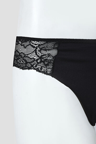 NBB Siyah Lazer Kesim Dantelli String