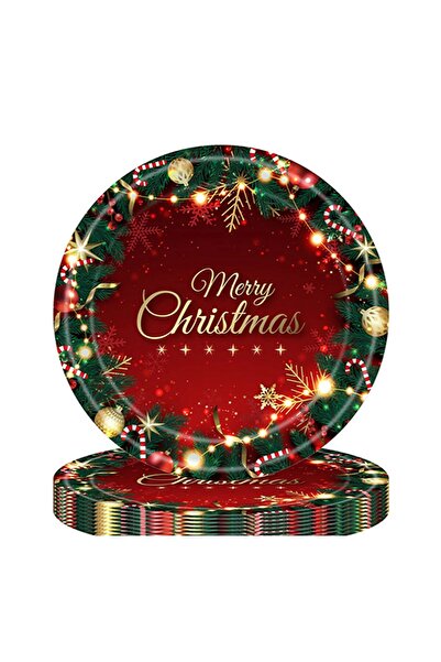 Flippy Set of 16 Disposable Plates, Flippy, "Merry Christmas" Model, Christmas Theme, 23 cm, Red/Green