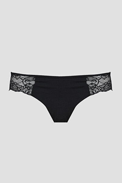 NBB Siyah Lazer Kesim Dantelli String