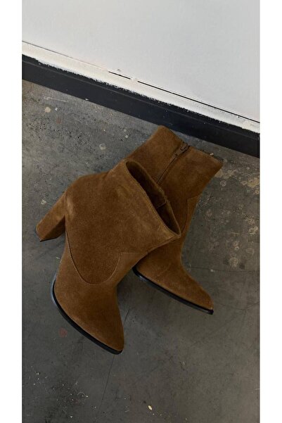 cevaplus Topuklu Kadın Hakiki Deri Süet Bot