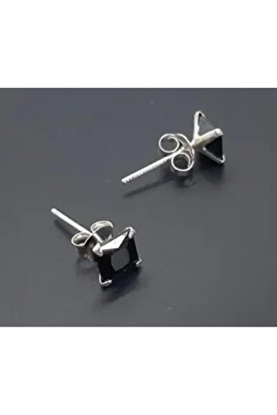 ASİL SİLVER ONLİNE 3 mm Siyah Kare Zirkon Taşlı 925 Ayar Gümüş Unisex Pimli Tektaş Küpe (1 Çift)