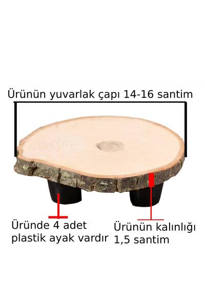 X-Perk Doğal Ahşap Ağaç Saksı Altlığı Ayaklı Çapı 14-16 Santim