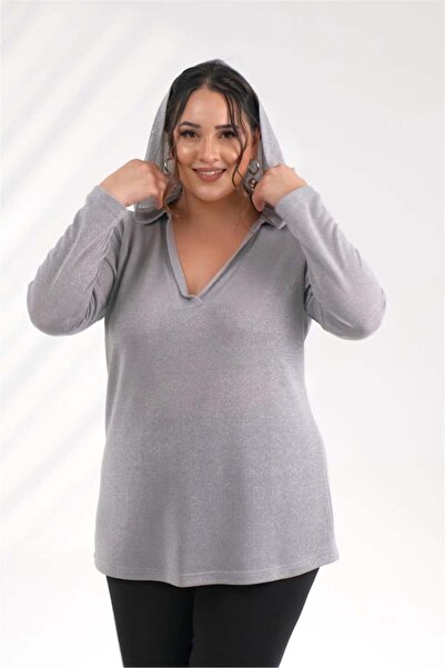 Roxxlen Μπλούζα με κουκούλα σε μεγάλο μέγεθος, γκρι