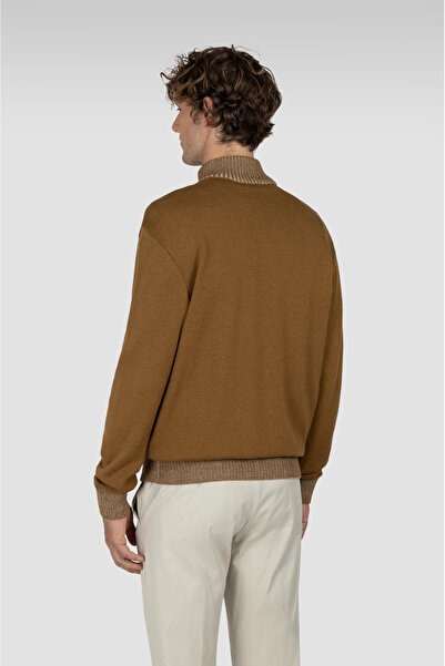 PAUL&SHARK Men's Regular Fit Half Zipper Stand Collar 100% Wool Long Sleeve Knitwear Brown1 Knitwear 15311108-171