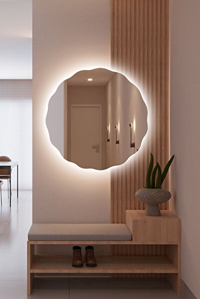Fawdecor Şık Asimetrik Papatya Desenli LED Banyo Lavabo Duvar Aynası