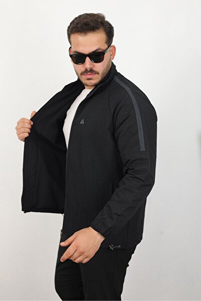 LTC Jeans Men's Relaxed Crinkle Fabric Spring & Raincoat Black Jacket