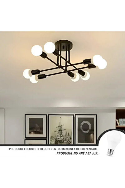 Alessandro DESIGN Candelabru Modernist Octa 8, 8x E27, Negru, Design Modern