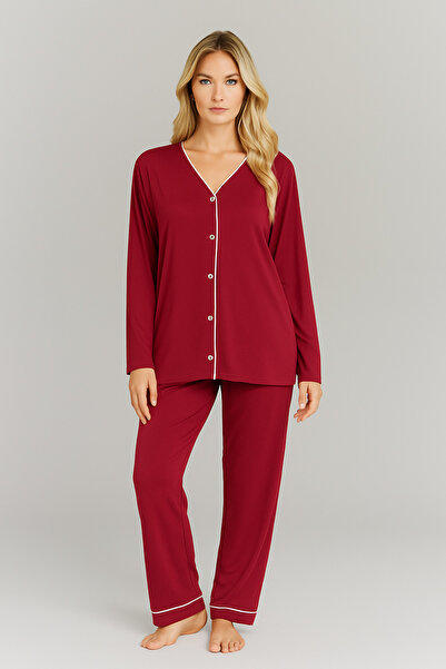 Mivoon Bamboo Buttoned Pajama Set - Comfortable Fit Plus Size Option Long Sleeve - Suitable for Pregnant Women