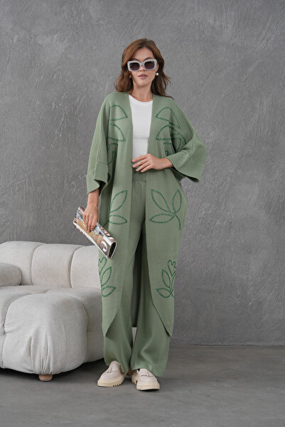 Miss Allos Set de tricotaje pentru femei, cu broderie cu margele, cardigan și...