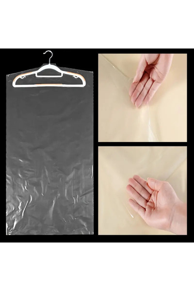 HG Tedarik 10 Adet 70*120 Cm Şeffaf Elbise Poşeti, Askı Delikli Omuz Kesimli Koruyucu Elbise Kıyafet Hurcu
