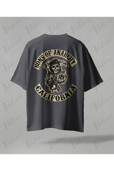 Nulivez تي شيرت كبير الحجم للجنسين بتصميم Sons Of Anarchy مطبوع على الظهر عال...