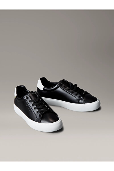 Calvin Klein Kadın Deri Bağlamalı Rahat Taban CK Yazı Detay Siyah Sneaker HW0HW02673-0GM