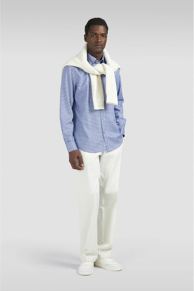 PAUL&SHARK Men's Regular Fit 100% Cotton Checkered Long Sleeve White-Blue Shirt 15313048-S67