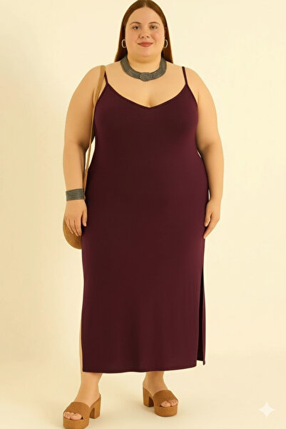 CNG MODA Büyük Beden İnce Askılı Modal Elbise